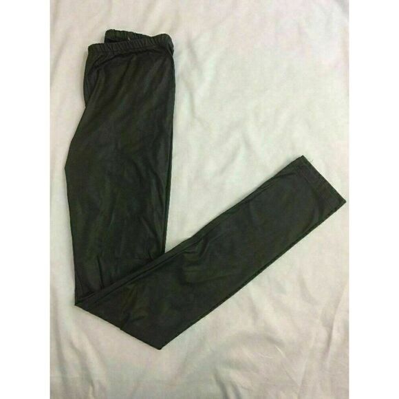 Paoloni Spa Solid Dark Green Faux Leather Leggings - Picture 1 of 6